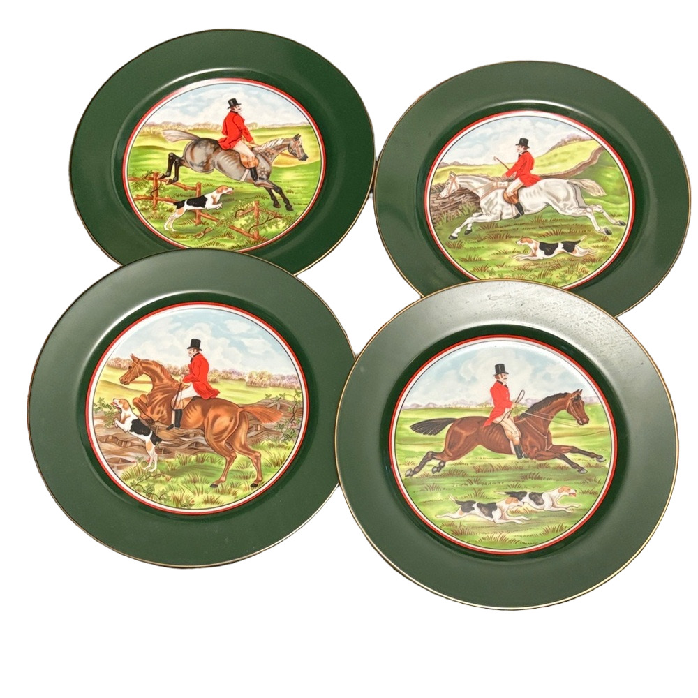 Vintage Equestrian Fitz&Floyd Japan  Tallyho Luncheon Plate Set